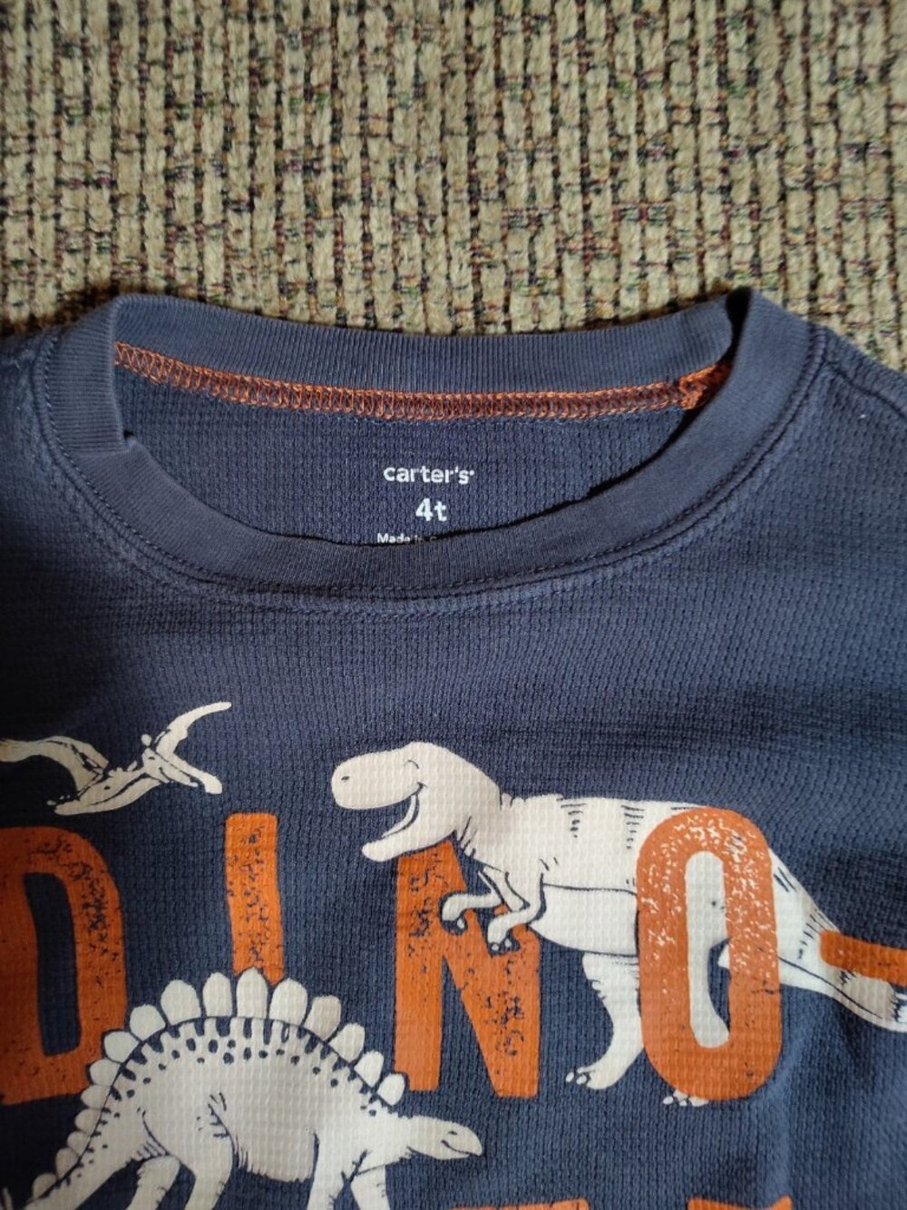 Carter's Boy's Long Sleeve "Dino-Mite Dude" Thermal Long Sleeve Navy (Size 4t) - Picture 4 of 5